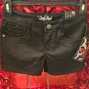 Real Love NWT Girls Black Stretch Light Denim Shorts Size 10